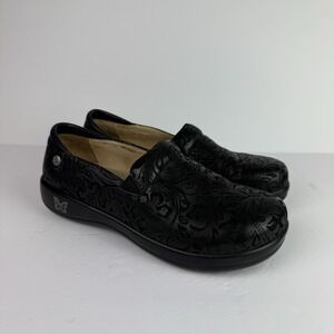 Alegria Keli KEL-431 Women Embossed Paisley Black Leather Clog Shoes 41 / 10.5